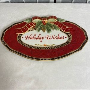 Fitz and Floyd Damask Holiday Christmas Sentiment Decorative Platter New In Box